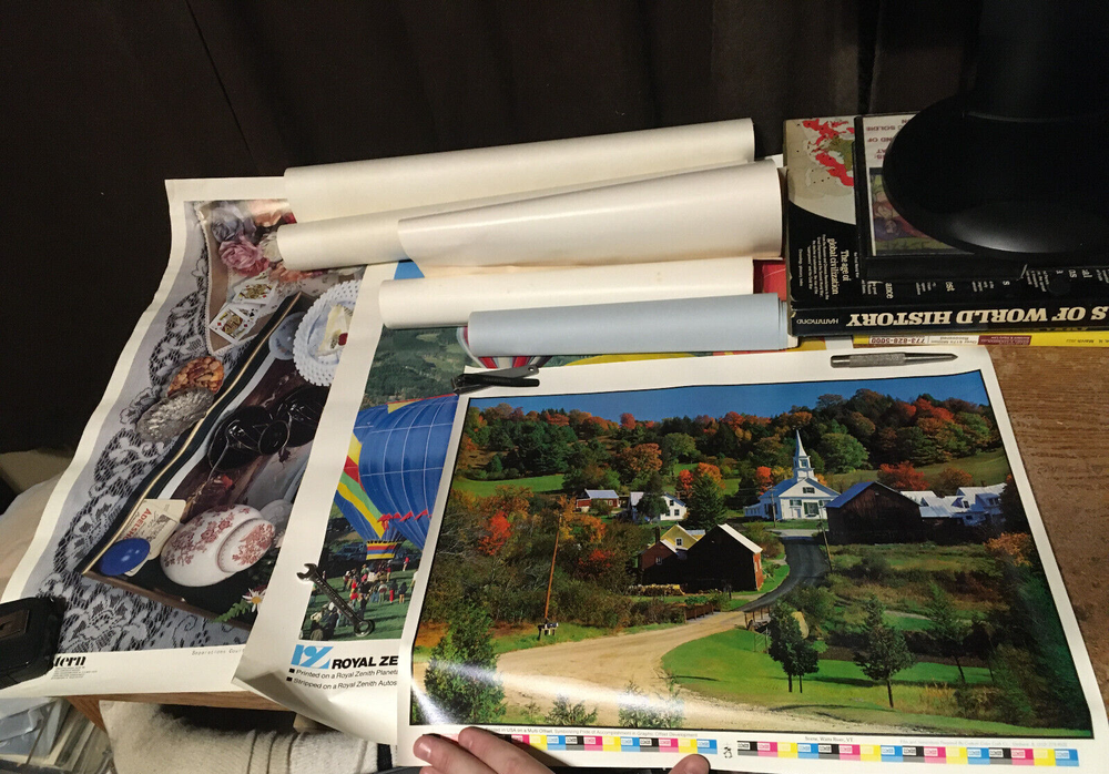 LOT OF 9 VINTAGE ART PRINT POSTERS CHICAGO SKYLINE HOT AIR BALLOON BUDDHA