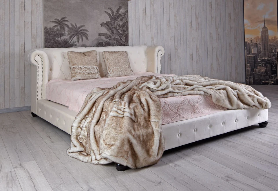 Samt Bett 180 x 200 cm Doppelbett Landhausstil Ehebett Jugendbett Partnerbett  - Bild 2 von 4