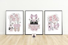 Blush Pink Fashion Prints Flowers Butterfly Bedroom Glam Wall Art Set of x3 A4