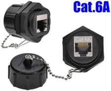 Cat6A Shielded RJ45 Industrial Mount Bulkhead Coupler Inline Indoor Outdoor +Cap