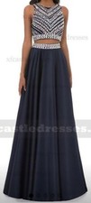 New PROM Formal 2 PIECE DRESS 14 16 18 dark blue rhinestones BEADED