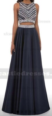 New! PROM Formal 2 PIECE DRESS  14 16 18 dark blue rhinestones BEADED 