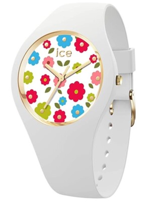 Ice-Watch ICE 017582 flower power Small Damenuhr Blumen Uhr neu Silikon weiß M8