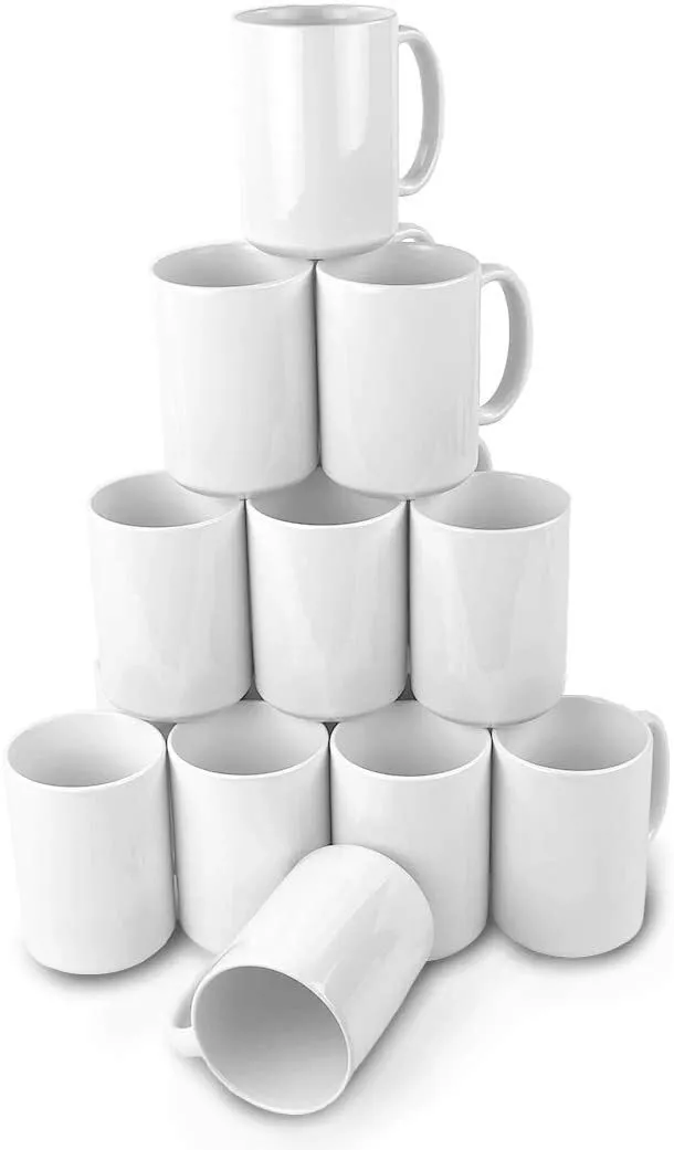 White Sublimation Blank Ceramic Coffee Tea Mugs (15 oz. - 6 Case, White)