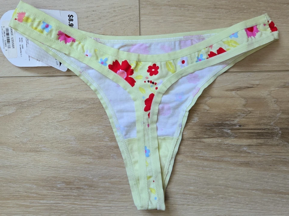 Новый с Ярлыками винтажный Kmart розовый K зеленый мульти цветочный мягкий хлопок смесь стринги трусики L - Изображение 2 из 3