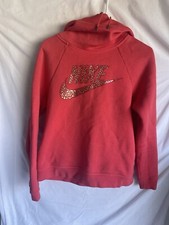Nike Hoodie Womens Sweatshirt Funnel Neck Hoodie Swoosh Coral Pink Sz S