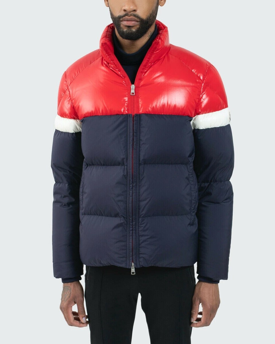 NO CUSTOMS TAX) MONCLER Konic navy blue & red quilted down puffer