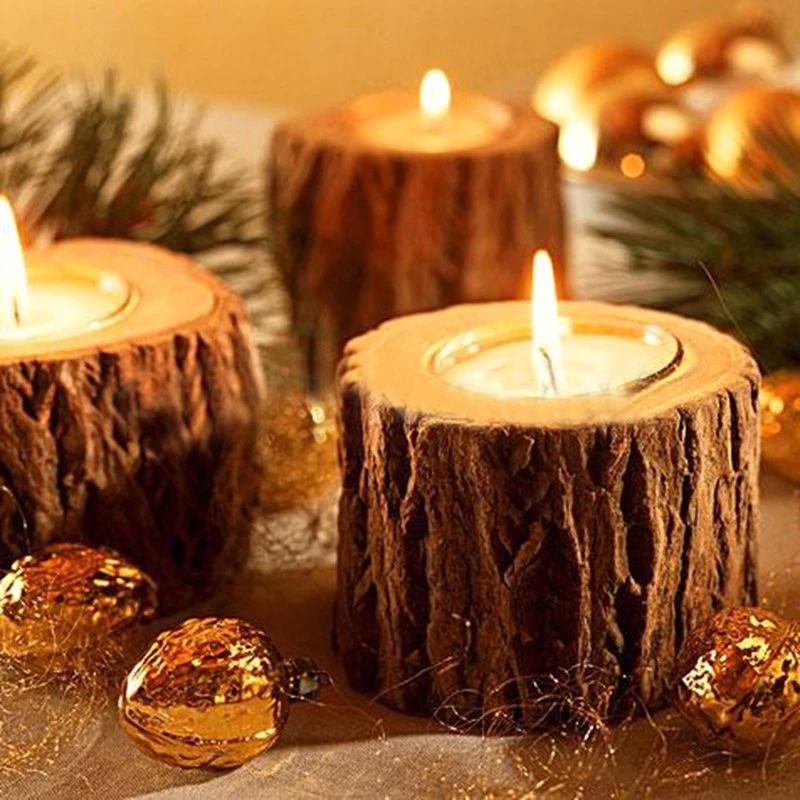 Natural Wooden Candle Holder Tea Light Candlesticks Christmas Party Home  Decor