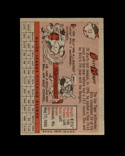Billy Hoeft Signed Authentic 1958 Topps Detroit Tigers Autograph - Picture 2 of 2