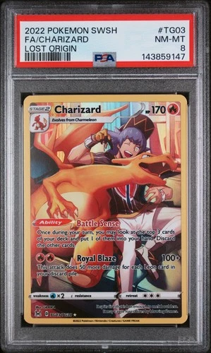 2022 POKEMON SWORD & SHIELD LOST ORIGIN #TG03 FULL ART/CHARIZARD PSA 8