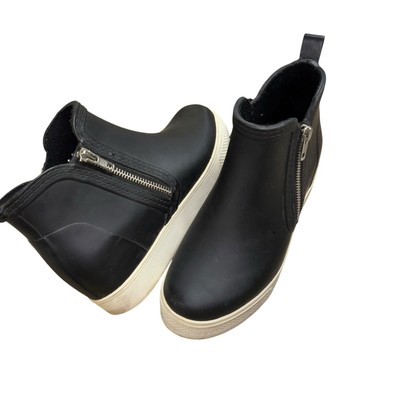 Steve Madden Black Wedge Rubber Pull On Snow Booties Women's 7 Casual Zipper 