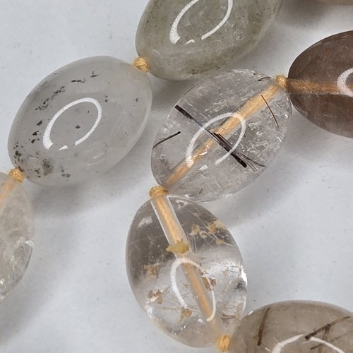 Rutilated Quartz Tourmaline Necklace Oval Stone Beads Vtg Rare Inclusions 925 Cl - Picture 11 of 22