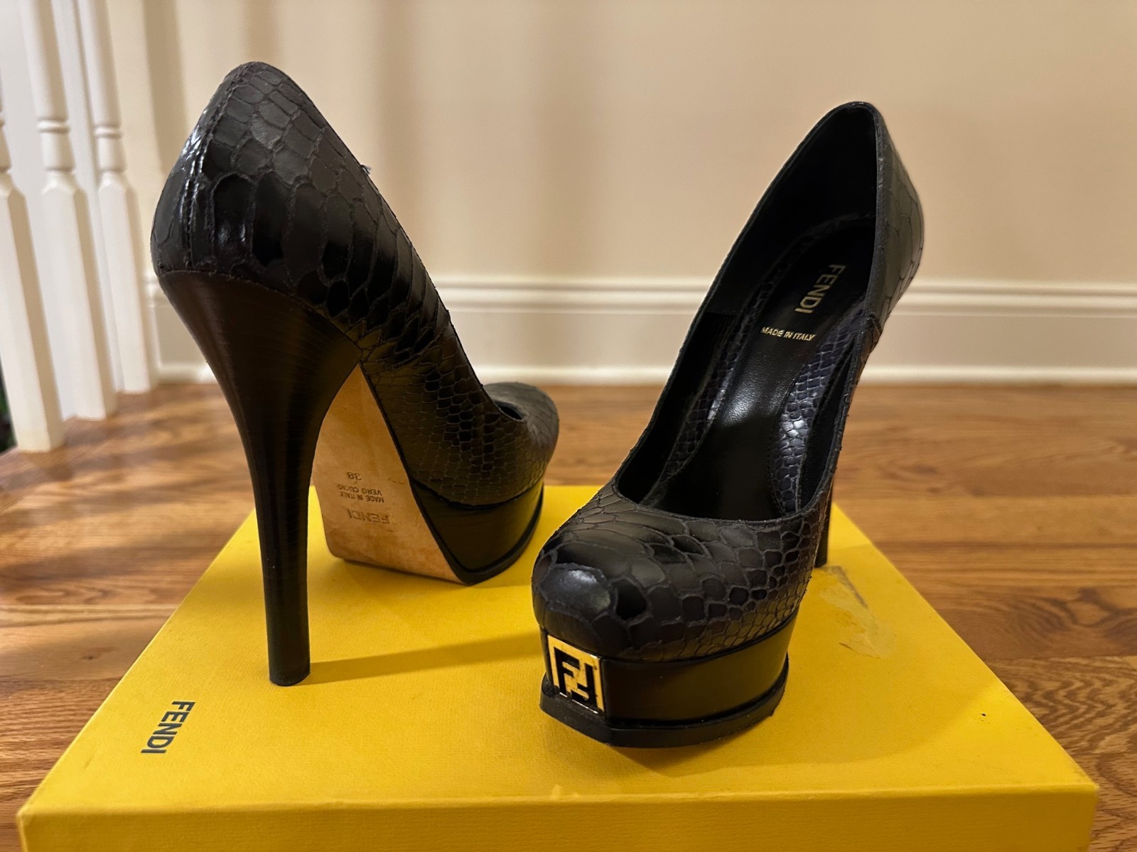 FENDI Fendista Python Embossed Dark Navy Leather … - image 17