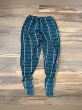 Men's Blue  Green Plaid Flannel Footie Pajama Pants Size M/L