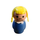 VTG 1970s Fisher Price Little People Wooden Girl Blonde Hair Pig Tail Blue Body