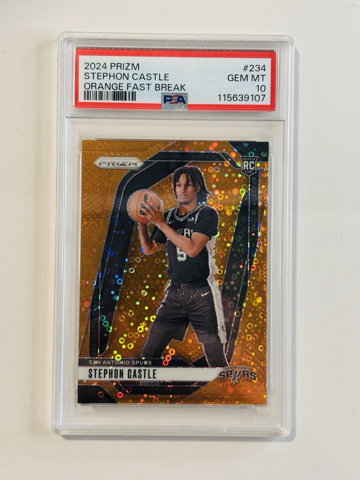 2024 Prizm PSA 10 GEM Stephon Castle Fast Break Orange SP 55/125 Rookie #234 RC