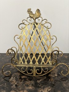 Vintage Rustic Gold Farmhouse Ornate Metal Rooster Cookbook Holder Stand