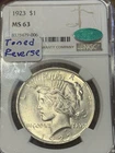 1923 MS63 Reverse Toned CAC NGC Peace Dollar PQ Tough