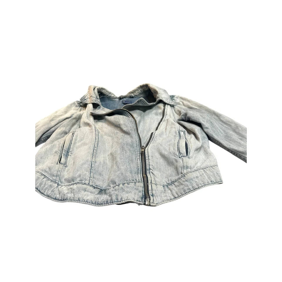 Chaqueta de moto Guess vintage para mujer L azul denim suave grunge cremallera asimétrica Foto 3 de 4