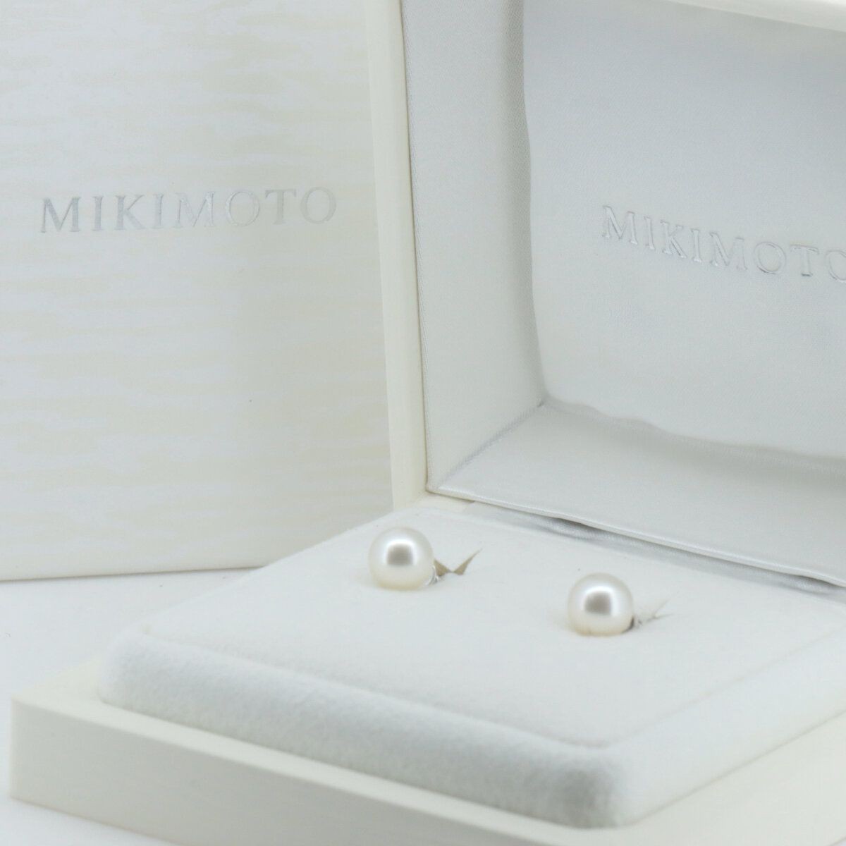 Mikimoto Pearl Earrings 7.9mm 18K White Gold 0.276 inch with box