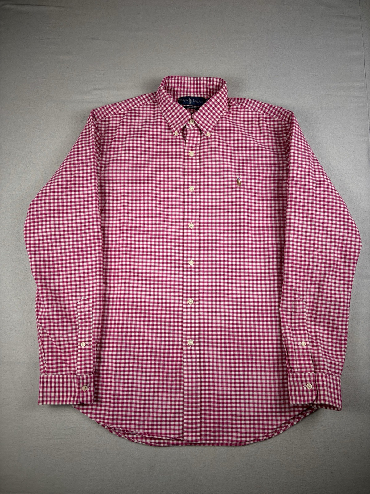Polo Ralph Lauren camicia uomo grande rosa check bottoni manica lunga pony casual