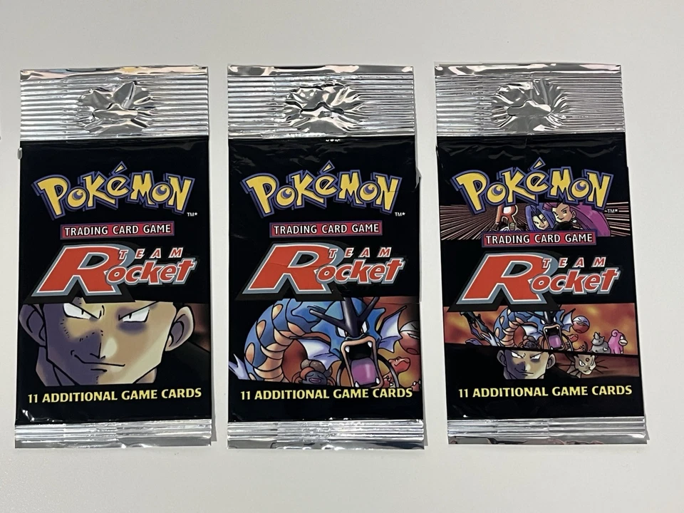 4x Empty Long Crimp Unlimited Team Rocket Booster Pack Art Set Gyarados Giovanni - Image 4 of 4