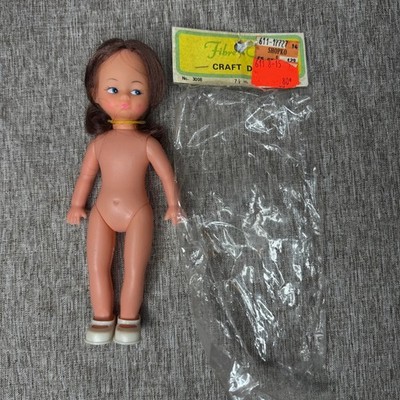 Vintage Fibre-Craft 7.5 inch Craft Doll Brown Hair Blue Eyes No 3008 Hong Kong