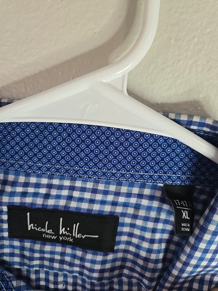 Camisa de vestir a cuadros con botones de manga larga Nicole Miller para hombre Foto 2 de 4