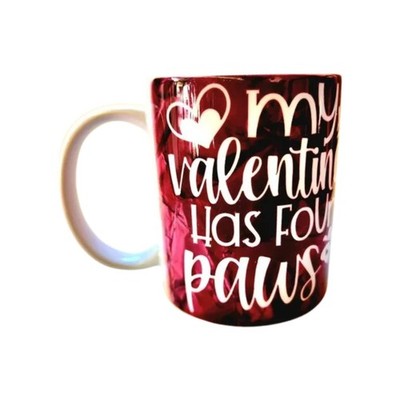 Coffee Quips Crafted My Valentine Has Four Paws ceramic coffee mug.