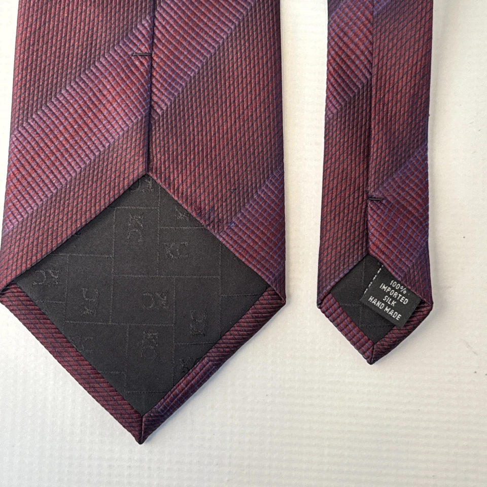 Corbata KENNETH COLE Borgoña Repp Rayas Hecha a Mano 100% Seda Foto 4 de 4