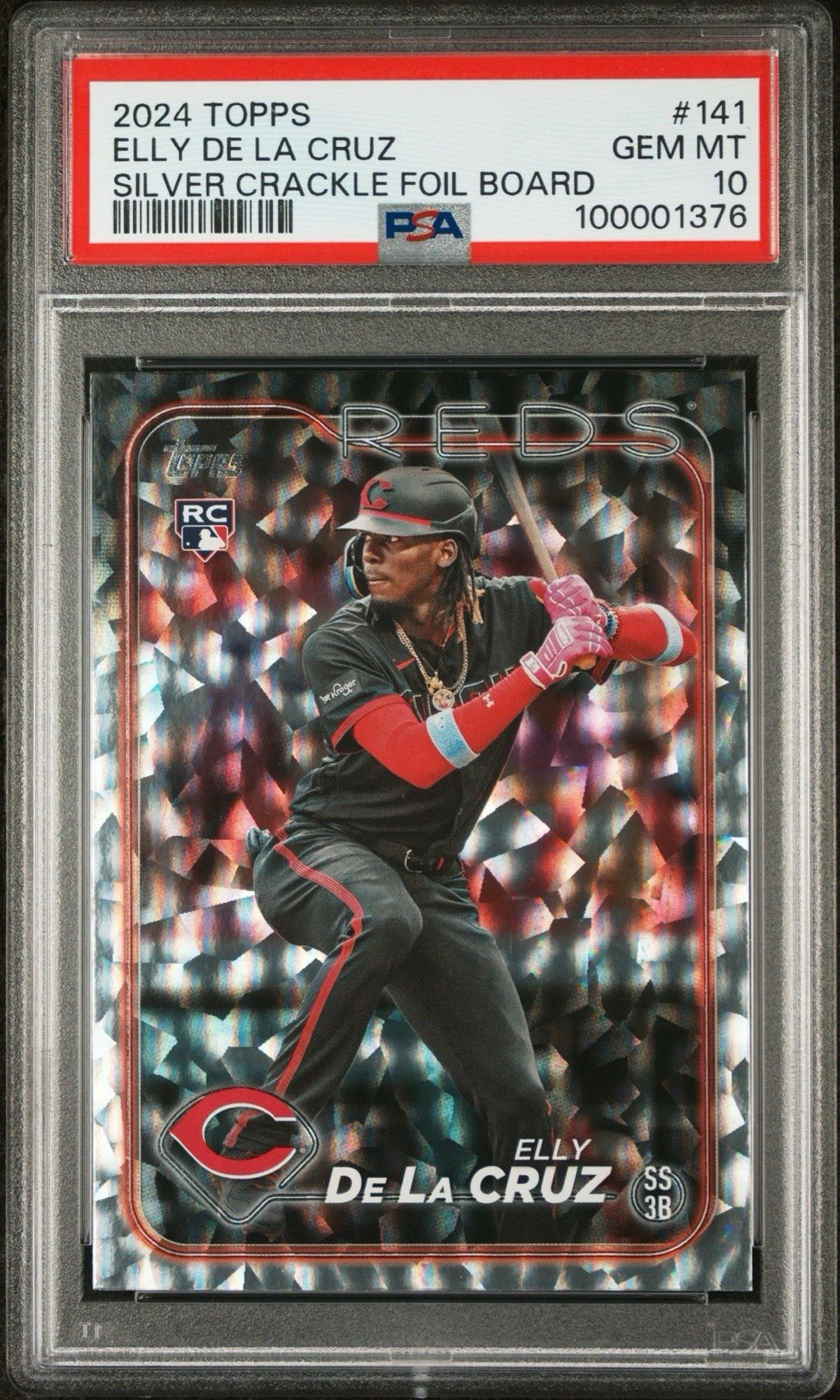 2024 Topps - #141 ELLY DE LA CRUZ - Silver Crackle Foilboard - PSA 10
