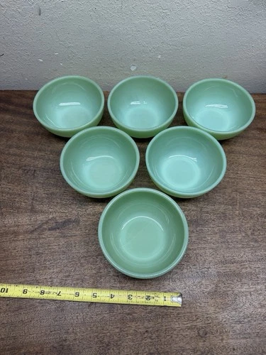 Lot of 6 Vintage Fire King Jadeite Green Bowls Oven Ware 5" Chili Soup Cereal