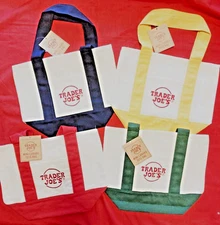 4 Trader Joe’s mini tote bags Heavy  Embroidered  4 colors 10" x 13" Ship 24hrs