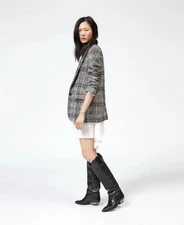 $595 Isabel Marant Étoile “Ice” Plaid Tweed Bouclé Blazer Coat Jacket — SZ 36