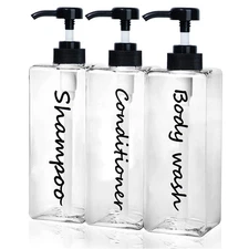 Shampoo Dispenser - Refillable Shampoo and Conditioner Bottles (Clear, Set of...