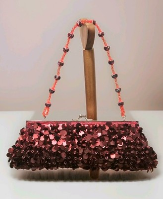 Vintage rote Perlen Handtasche - Bommel Pailletten Glitzer Abend Clutch, auffällige Partytasche