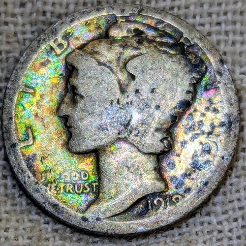 1919 Mercury Dime : Rainbow Tone, Older Date (Only 2,500 Left) - .9 Fine Silver