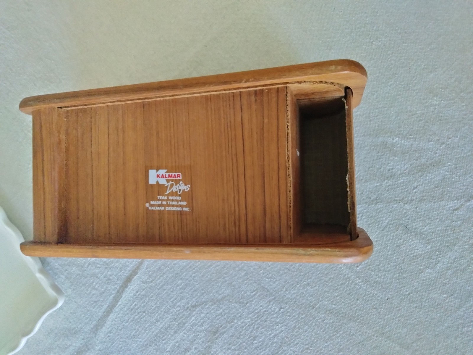 Vtg MCM Kalmar Designs teak wood Tambour Roll Top Disk box 10.5”x5”x6”