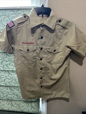 Boy Scout BSA UNIFORM SHIRT Men  s Small Short Sleeve Tan P22