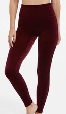 Spanx Leggings Women  s Medium Burgundy Velvet Velour Stretch 26x28