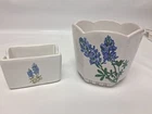 Frankoma 37 4” Flower Pot Texas  Bluebonnets & Sugar Packet Holder Unmarked
