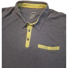 Oakley Polo Shirt XL Tailored Fit Gray Yellow Collar Stretch Pocket Hydrolix