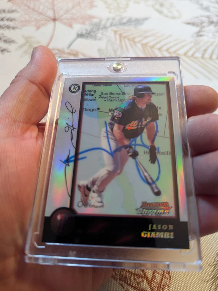 Tarjeta Topps Bowman 1998 refractor cromado Jason Giambi #46 (en tarjeta autógrafa) Foto 4 de 4