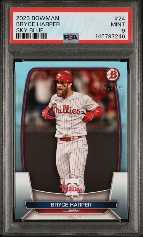2023 Bowman #24 Bryce Harper Sky Blue PSA 9 #/499