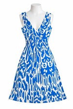 Ann Taylor Blue and White Ikat Print Sleeveless Dress XS