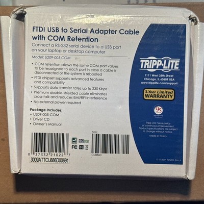 Tripp Lite Adapter Cable U209-005-COM, RS232 Serial to FTDI USB w/ COM Retention