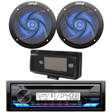 Marine Bluetooth CD Radio, 2x 5.25" 180W Blue Flash LED Speakers, Cover Black 