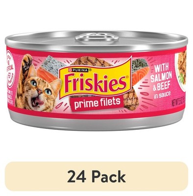 Wet Cat Food Canned Salmon & Beef in Sauce Prime Filets 5.5 oz Can 24-Pack