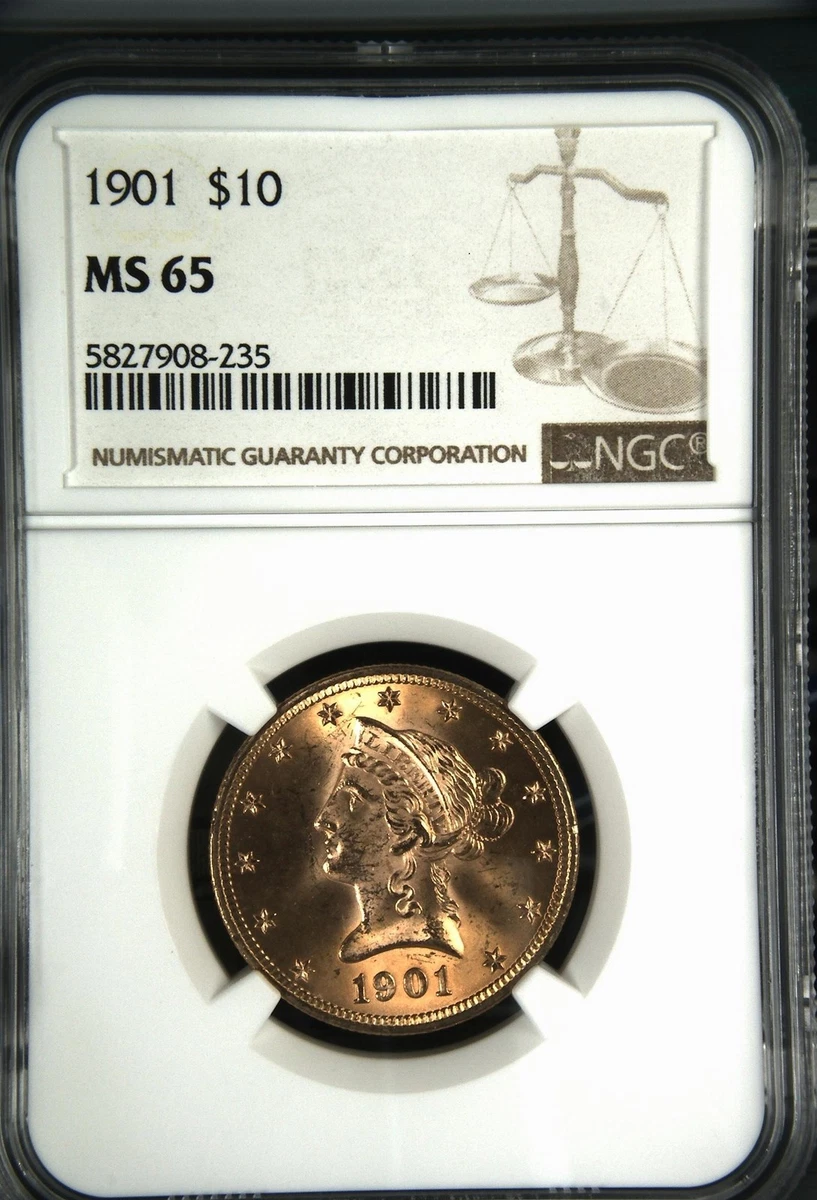MS 65 Graded 1901 Year Eagle $10 US Gold Coins (Pre - 1933) for