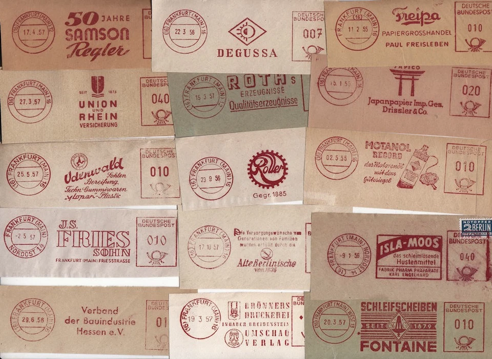 ZB17 Frankfurt 15 verschiedene seltene Absenderfreistempel aus 1955-1957 - Bild 1 von 1